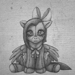 Size: 655x652 | Tagged: safe, artist:aisu-isme, oc, oc only, oc:lulu belle, clothes, creepy ponies, grayscale, looking at you, monochrome, solo