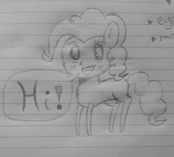 Size: 900x813 | Tagged: safe, artist:basilscreed, pinkie pie, earth pony, pony, lined paper, pencil drawing, sketch, solo, traditional art