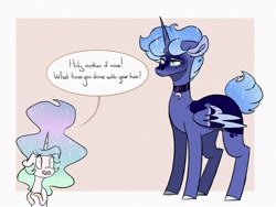 Size: 1600x1200 | Tagged: safe, artist:arirain, princess celestia, princess luna, alicorn, pony, alternate hairstyle, choker, duo, female, mare, royal sisters, s1 luna, shocked, short hair, short tail, siblings, sisters, speech bubble