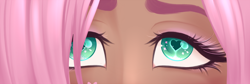 Size: 1600x536 | Tagged: safe, artist:emberfan11, fluttershy, human, alternative cutie mark placement, close-up, heart eyes, humanized, moderate dark skin, solo, wingding eyes