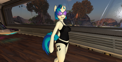 Size: 1920x986 | Tagged: safe, artist:bangayo, dj pon-3, vinyl scratch, anthro, 3d, arm hooves, ona, orange nova, second life, solo, sunglasses