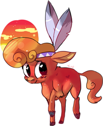 Size: 607x743 | Tagged: safe, artist:clockworkquartet, little strongheart, buffalo, blushing, female, raised hoof, smiling, solo