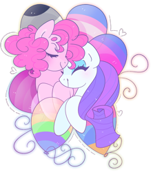 Size: 1136x1280 | Tagged: safe, artist:euphoriapony, pinkie pie, rarity, earth pony, pony, unicorn, asexual pride flag, bisexual pride flag, female, gay pride flag, lesbian, lesbian pride flag, lgbt, mare, pansexual pride flag, pride, raripie, shipping, simple background, transgender pride flag, transparent background