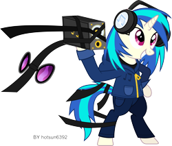 Size: 8626x7352 | Tagged: safe, artist:livehotsun, dj pon-3, vinyl scratch, pony, absurd resolution, bipedal, clothes, headphones, hoodie, radio, solo