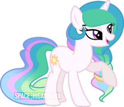 Size: 900x777 | Tagged: safe, artist:space-higanbana, princess celestia, pony, unicorn, female, mare, race swap, simple background, solo, transparent background, watermark