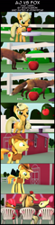 Size: 3944x16114 | Tagged: safe, artist:goatcanon, apple bloom, applejack, babs seed, braeburn, earth pony, fox, pony, comic:aj vs fox, 3d, apple, comic, death, food, funeral, poison, syringe