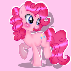 Size: 2048x2060 | Tagged: safe, artist:doraeartdreams-aspy, pinkie pie, earth pony, pony, blushing, older, pink background, shipping in the description, simple background