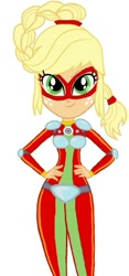 Size: 281x600 | Tagged: safe, artist:haleyc4629, artist:kog, edit, applejack, equestria girls, alternate hairstyle, bodysuit, futuristic, solo, super suit, superhero