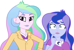 Size: 1189x803 | Tagged: safe, artist:luckreza8, artist:vector-brony, color edit, edit, edited edit, editor:slayerbvc, princess celestia, princess luna, principal celestia, vice principal luna, equestria girls, photo finished, female, lipstick, oh crap face, royal sisters, simple background, smiling, surprised, transparent background, vector, vector edit