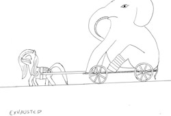 Size: 641x437 | Tagged: safe, artist:tascoby, fluttershy, elephant, pegasus, pony, cart, harness