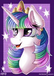 Size: 1600x2264 | Tagged: safe, artist:julunis14, princess celestia, alicorn, pony, alternate hairstyle, bust, clothes, cosplay, costume, cutie mark, digital art, mane swap, portrait, sparkling