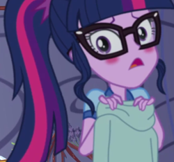 Size: 636x596 | Tagged: safe, derpibooru import, screencap, sci-twi, twilight sparkle, equestria girls, legend of everfree, blushing, cropped, ponytail