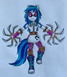 Size: 2031x2331 | Tagged: safe, artist:bozzerkazooers, dj pon-3, vinyl scratch, equestria girls, east asia, japan, ponied up, shuriken, shurikenjutsu, solo, traditional art, weapon