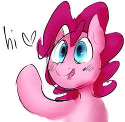 Size: 645x629 | Tagged: safe, artist:dotkwa, pinkie pie, earth pony, pony, blushing, cute, female, heart, hi, looking at you, mare, open mouth, smiling, solo, waving