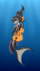 Size: 2638x4656 | Tagged: safe, artist:midnightfire1222, octavia melody, bowtie, cello, fin, musical instrument, seaponified, solo, species swap, underwater