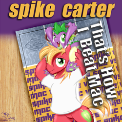 Size: 959x959 | Tagged: safe, artist:frist44, big macintosh, spike, dragon, earth pony, pony, aaron carter, album cover, basketball, fluffy, male, parody, ponified, ponified album cover, rap, shaquille o'neal, stallion