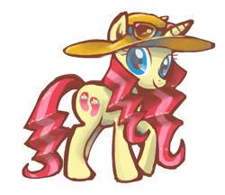 Size: 969x839 | Tagged: safe, artist:needsmoarg4, pony, unicorn, g4, female, flippity flop, hat, mare, simple background, smiling, solo, sunglasses, white background