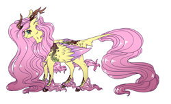 Size: 2993x1819 | Tagged: safe, artist:marbola, fluttershy, kirin, sounds of silence, cloven hooves, colored fetlocks, colored wings, colored wingtips, female, kirin fluttershy, kirin-ified, simple background, smiling, solo, species swap, white background, winged kirin