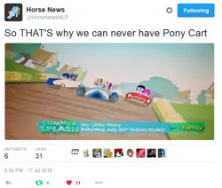 Size: 592x501 | Tagged: safe, screencap, pony, the cart before the ponies, horse news, meta, ponykart, twitter