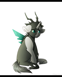 Size: 2500x3100 | Tagged: safe, artist:charlie, oc, oc only, oc:tounicoon, changeling, hybrid, changeling oc, male, sad, sad face, simple background, solo, white background