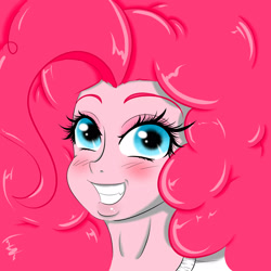 Size: 2500x2500 | Tagged: safe, artist:albertbm, pinkie pie, equestria girls, female, grin, impossibly long hair, smiling, solo