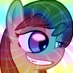 Size: 560x560 | Tagged: safe, artist:haetran, artist:reiduran, edit, octavia melody, earth pony, pony, bust, female, fisheye lens, hypernova, mare, portrait, rainbow, reaction image, simple background, smug, solo, transparent background, vector, zoom