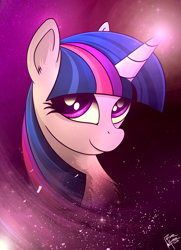 Size: 1550x2144 | Tagged: safe, artist:pedrohander, derpibooru import, twilight sparkle, bust, chest fluff, ear fluff, magic, portrait, smiling, solo