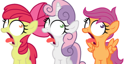 Size: 1246x644 | Tagged: safe, artist:pupster0071, apple bloom, scootaloo, sweetie belle, cutie mark crusaders, open mouth, screaming, simple background, white background