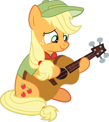 Size: 4800x5353 | Tagged: safe, artist:jhayarr23, applejack, earth pony, pony, absurd resolution, acoustic guitar, camp friendship, clothes, female, guitar, hat, simple background, transparent background, vector