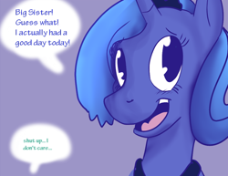 Size: 564x436 | Tagged: safe, artist:klondike, princess celestia, princess luna, alicorn, pony, abuse, bitchlestia, female, lunabuse, mare, mean, out of character, s1 luna, text