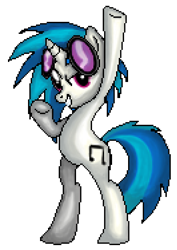 Size: 398x561 | Tagged: safe, artist:creepygamertip, dj pon-3, vinyl scratch, pony, bipedal, pixel art, simple background, solo, transparent background