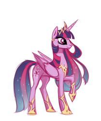 Size: 641x766 | Tagged: safe, artist:28gooddays, twilight sparkle, twilight sparkle (alicorn), alicorn, pony, crown, female, hoof shoes, jewelry, mare, older, peytral, raised hoof, regalia, simple background, solo, ultimate twilight, white background