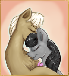 Size: 767x839 | Tagged: safe, artist:testostepone, frederic horseshoepin, octavia melody, earth pony, pony, bust, chest fluff, female, frame, fredtavia, male, nuzzling, painting, portrait, shipping, straight