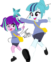 Size: 1124x1365 | Tagged: safe, artist:bluse, aria blaze, sonata dusk, equestria girls, female, playing, show accurate, simple background, white background, younger