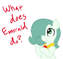 Size: 1500x1406 | Tagged: safe, artist:ficficponyfic, edit, oc, oc only, oc:emerald jewel, earth pony, pony, amulet, child, color, colored, colt, colt quest, cyoa, femboy, foal, hair over one eye, male, simple background, solo, story included, thinking, vector, white background