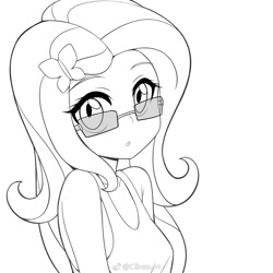 Size: 1200x1200 | Tagged: safe, artist:caibaoreturn, fluttershy, equestria girls, glasses, monochrome, solo