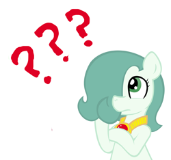 Size: 1500x1406 | Tagged: safe, artist:ficficponyfic, edit, oc, oc only, oc:emerald jewel, earth pony, pony, amulet, child, color, colored, colt, colt quest, cyoa, femboy, foal, hair over one eye, long description, male, question mark, simple background, solo, story included, thinking, vector, white background