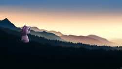 Size: 4096x2304 | Tagged: safe, artist:simonk0, derpibooru import, twilight sparkle, twilight sparkle (alicorn), alicorn, pony, forest, mountain, scenery, sitting, solo