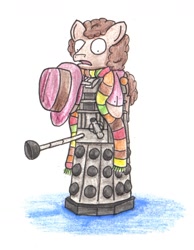 Size: 1122x1447 | Tagged: safe, artist:bobthedalek, doctor whooves, clothes, dalek, doctor who, fourth doctor, hat, scarf, tom baker