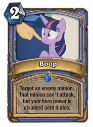 Size: 400x543 | Tagged: safe, edit, edited screencap, screencap, twilight sparkle, twilight sparkle (alicorn), alicorn, pony, boop, boop edit, card, hand, hearthstone, meta, solo, warcraft