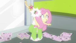 Size: 1920x1080 | Tagged: safe, screencap, fluttershy, equestria girls, equestria girls (movie), big crown thingy, faic, jewelry, ouch, regalia, throwing things at fluttershy