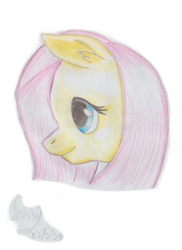 Size: 1275x1753 | Tagged: safe, artist:maddox3310, fluttershy, pegasus, pony, bust, female, mare, portrait, profile, smiling, solo, traditional art