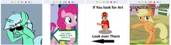 Size: 1965x524 | Tagged: safe, derpibooru import, applejack, lyra heartstrings, pinkie pie, oc, earth pony, pony, derpibooru, juxtaposition, juxtaposition bait, juxtaposition win, meme, meta, vulgar