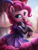 Size: 2250x3000 | Tagged: safe, artist:vanillaghosties, pinkie pie, earth pony, pony, over a barrel, blushing, clothes, cute, diapinkes, dress, featured image, female, lidded eyes, looking sideways, mare, open mouth, open smile, saloon dress, saloon pinkie, smiling, solo