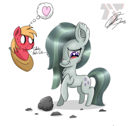 Size: 2077x2050 | Tagged: safe, artist:nexcoyotlgt, big macintosh, marble pie, earth pony, pony, blushing, cute, heart, male, marblemac, shipping, simple background, stallion, straight, white background