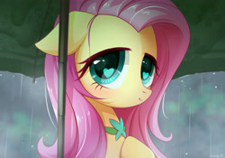 Size: 4000x2800 | Tagged: safe, artist:jeremywithlove, fluttershy, pegasus, pony, bust, cute, daaaaaaaaaaaw, female, floppy ears, heart eyes, hoof on chest, looking at you, loving gaze, mare, portrait, rain, shyabetes, smiling, solo, umbrella, wingding eyes