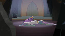 Size: 1920x1080 | Tagged: safe, screencap, princess celestia, twilight sparkle, twilight sparkle (alicorn), alicorn, pony, princess twilight sparkle (episode), big crown thingy, castle of the royal pony sisters, crying, deadlestia, death, element of magic, jewelry, regalia, sad, tearjerker