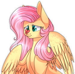 Size: 900x887 | Tagged: safe, artist:furi9n, fluttershy, butterfly, pegasus, pony, bust, butterfly on nose, cross-eyed, cute, female, insect on nose, looking at something, mare, outline, shyabetes, simple background, smiling, solo, spread wings, transparent background, white outline, wings