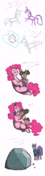 Size: 2480x9648 | Tagged: safe, artist:vindhov, boulder (pet), maud pie, pinkie pie, rarity, tom, twilight sparkle, oc, oc:sulphur pie, earth pony, pony, unicorn, book, comic, female, filly, heart, magic, mother and child, mother and daughter, offspring, parent and child, parent:pinkie pie, parent:trouble shoes, parents:trouble pie, reading, shipping, simple background, stick figure, story time, white background