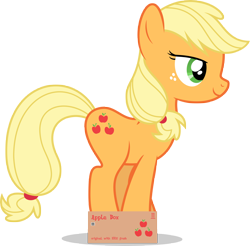 Size: 7000x6877 | Tagged: safe, artist:forgalorga, artist:luckreza8, applejack, earth pony, pony, absurd resolution, behaving like a cat, box, female, if i fits i sits, mare, missing accessory, pony in a box, simple background, solo, transparent background, vector